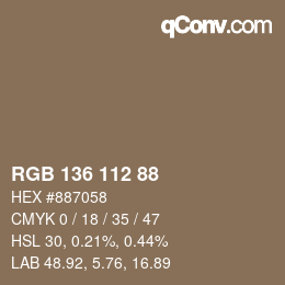 Color code: RGB 136 112 88 | qconv.com