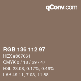 Color code: RGB 136 112 97 | qconv.com
