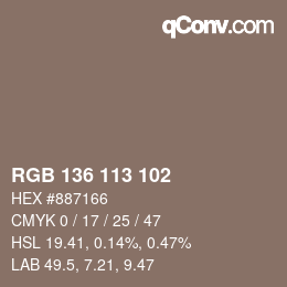 Color code: RGB 136 113 102 | qconv.com