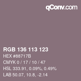 Color code: RGB 136 113 123 | qconv.com