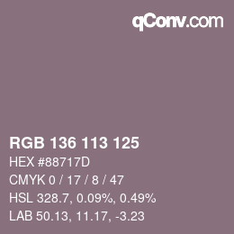 Color code: RGB 136 113 125 | qconv.com