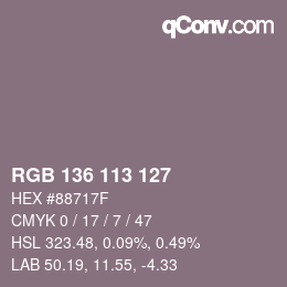 Color code: RGB 136 113 127 | qconv.com
