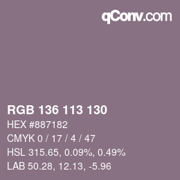 Color code: RGB 136 113 130 | qconv.com