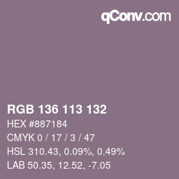 Color code: RGB 136 113 132 | qconv.com