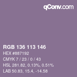 カラーコード: RGB 136 113 146 | qconv.com