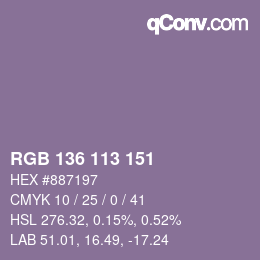 Color code: RGB 136 113 151 | qconv.com