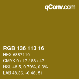 Color code: RGB 136 113 16 | qconv.com