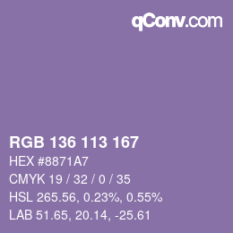 Color code: RGB 136 113 167 | qconv.com