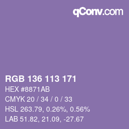 Color code: RGB 136 113 171 | qconv.com