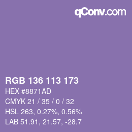 Color code: RGB 136 113 173 | qconv.com