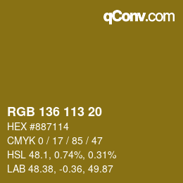 Color code: RGB 136 113 20 | qconv.com