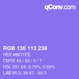 カラーコード: RGB 136 113 238 | qconv.com