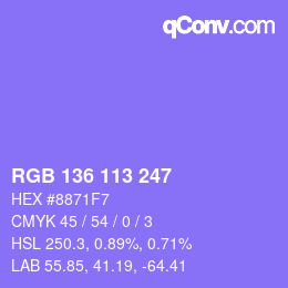 Color code: RGB 136 113 247 | qconv.com
