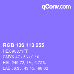 Color code: RGB 136 113 255 | qconv.com