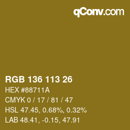 Color code: RGB 136 113 26 | qconv.com