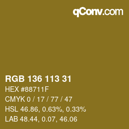 Color code: RGB 136 113 31 | qconv.com