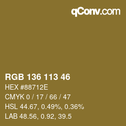 Color code: RGB 136 113 46 | qconv.com