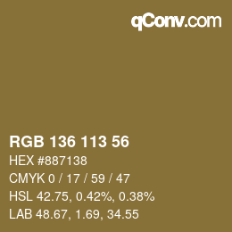 Color code: RGB 136 113 56 | qconv.com
