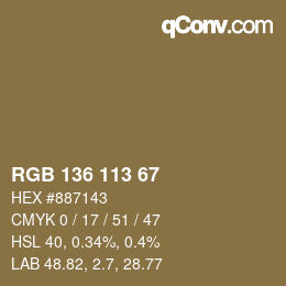 Color code: RGB 136 113 67 | qconv.com
