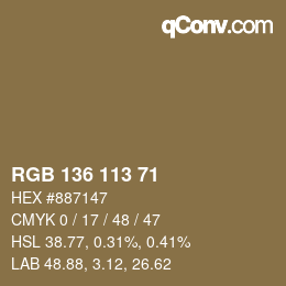 Color code: RGB 136 113 71 | qconv.com