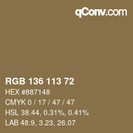 Color code: RGB 136 113 72 | qconv.com