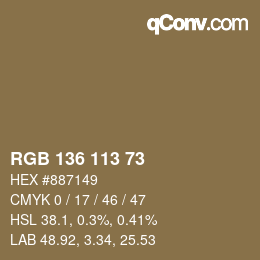 颜色代码: RGB 136 113 73 | qconv.com