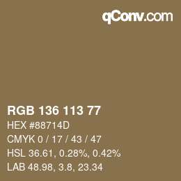 Color code: RGB 136 113 77 | qconv.com