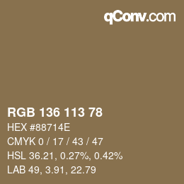 Color code: RGB 136 113 78 | qconv.com