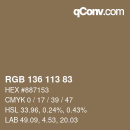 Color code: RGB 136 113 83 | qconv.com