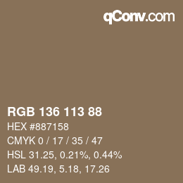 Color code: RGB 136 113 88 | qconv.com