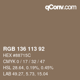 Color code: RGB 136 113 92 | qconv.com