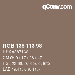 Color code: RGB 136 113 98 | qconv.com