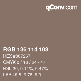 Color code: RGB 136 114 103 | qconv.com