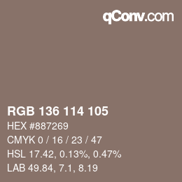 Color code: RGB 136 114 105 | qconv.com