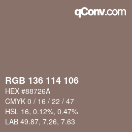Color code: RGB 136 114 106 | qconv.com