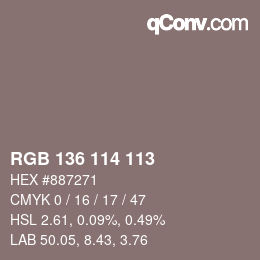 Color code: RGB 136 114 113 | qconv.com