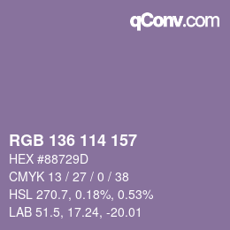 Color code: RGB 136 114 157 | qconv.com