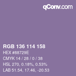 Color code: RGB 136 114 158 | qconv.com