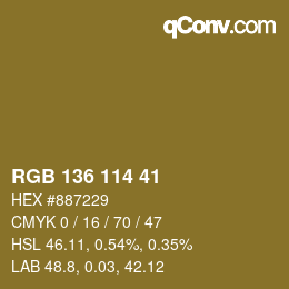 Color code: RGB 136 114 41 | qconv.com