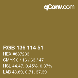 Color code: RGB 136 114 51 | qconv.com