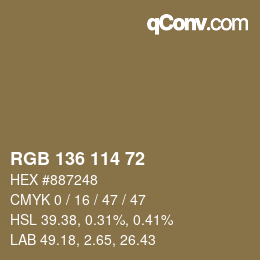Color code: RGB 136 114 72 | qconv.com