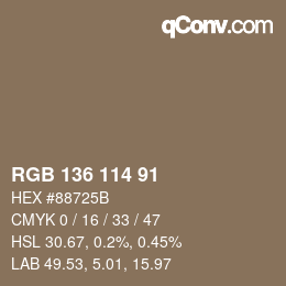 Color code: RGB 136 114 91 | qconv.com