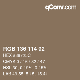 Color code: RGB 136 114 92 | qconv.com