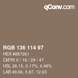 Color code: RGB 136 114 97 | qconv.com