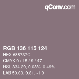 Color code: RGB 136 115 124 | qconv.com