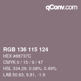 Color code: RGB 136 115 124 | qconv.com