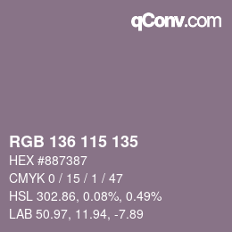 Color code: RGB 136 115 135 | qconv.com