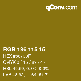Color code: RGB 136 115 15 | qconv.com