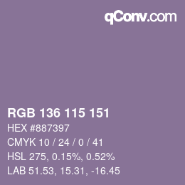 Color code: RGB 136 115 151 | qconv.com