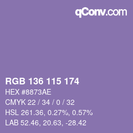 Color code: RGB 136 115 174 | qconv.com